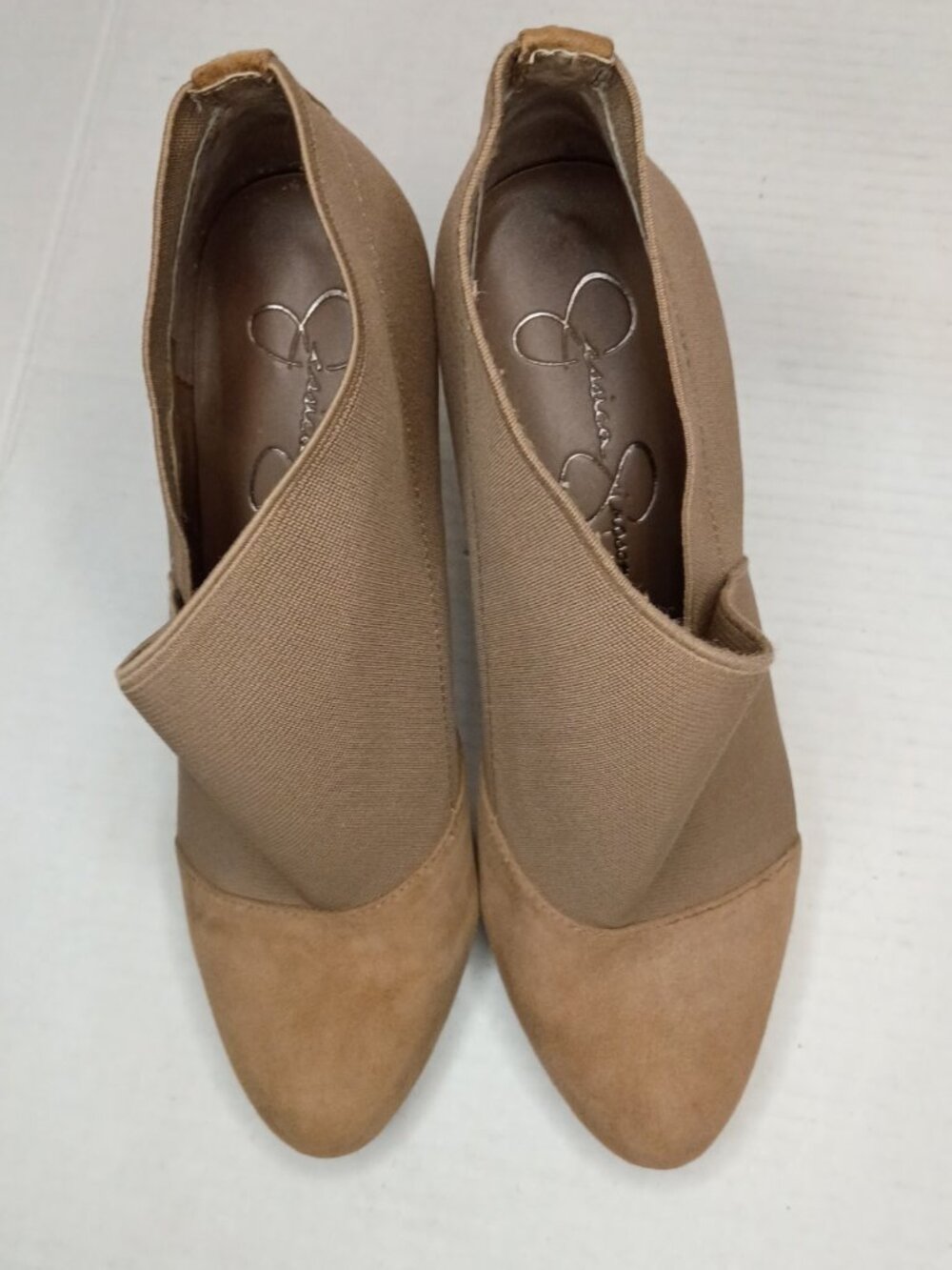 Jessica Simpson Neesha Tan Suede Stiletto Ankle Booties Heels Women's Size 8